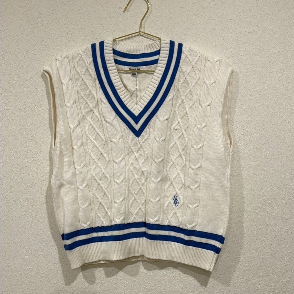 Sporty & Rich White and Blue V-Neck Sweater never worn M